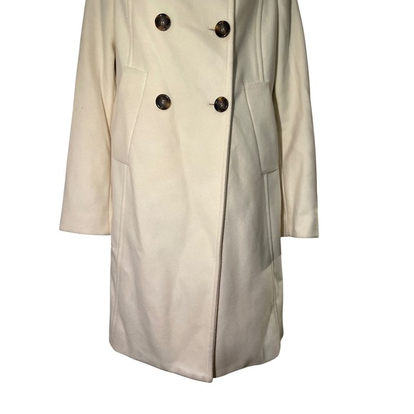 Cream Double Breasted Peacoat Hi Neck Button Up Warm Winter Coat wool blend SZ M - Picture 6 of 10